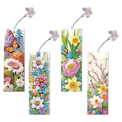 Diamond Painting Lesezeichen, Diamond Painting Klein, DIY 5D Lesezeichen Personalisiert, 3-4er Set Acryl Bookmark mit Quasten, Basteln mit Kindern, ideal DIY Geschenk, Seite Markierung (A) von FUFRE