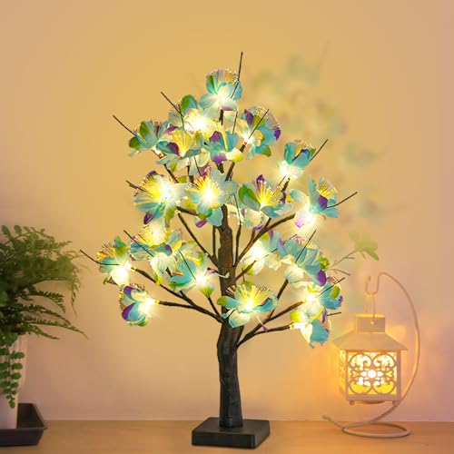 FUFRE Deko Frühling LED Lichterbaum, 24 Zoll Frühlingsdeko Künstliche Zweige mit 24 LED Blumen, Warmweisß Tischdeko Frühling Zweige Biegsam, USB/Batteriebetrieben, Für Frühling Deko Zimmer Deko (A) von FUFRE