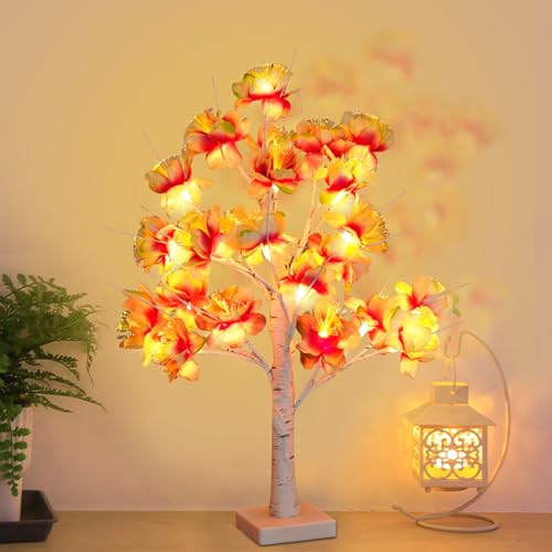 FUFRE Deko Frühling LED Lichterbaum, 24 Zoll Frühlingsdeko Künstliche Zweige mit 24 LED Blumen, Warmweisß Tischdeko Frühling Zweige Biegsam, USB/Batteriebetrieben, Für Frühling Deko Zimmer Deko (B) von FUFRE