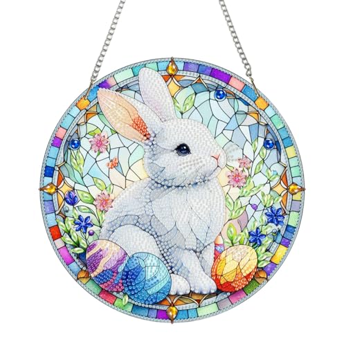 FUFRE Diamond Painting Ostern, DIY Diamond Painting Kinder, 2025 Neu Osteranhänger Diamond Painting, 5D Ostereier Diamond Painting Deko, Osterdeko zum Aufhängen, für DIY Ostern Kunst Handwerk (F) von FUFRE