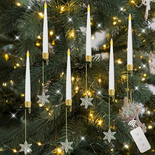 FUFRE Lichterkette Kerzen Weihnachtsbaum, 6pcs Weihnachtsbaum Lichterkette mit Timer, LED Weihnachtsbaum Beleuchtung, Led Kerzen Weihnachtsbaum warmweiss mit flackerndmodi, für Weihnachtsdeko (B) von FUFRE