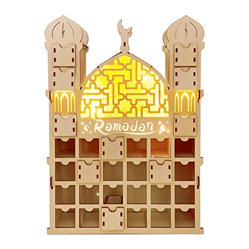 FUFRE Ramadan Kalender Kinder LED Holz Adventskalender Ramadan Deko Handmade Eid Mubarak Kalender Ramadan Countdown Calendar Geschenk Ramadan Dekoration für Kinder Erwachsene (A) von FUFRE
