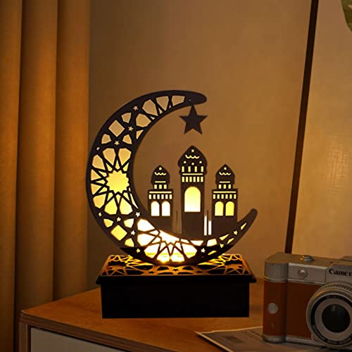 Holz LED-Lampe Ramadan Dekoration Crescent Mond-Stern-Lichter Muslim Islam Eid Ramadan Festival Halbmond Nachtlicht Für Für Partys, Zu Hause Und Als Geschenk (C) von FUFRE