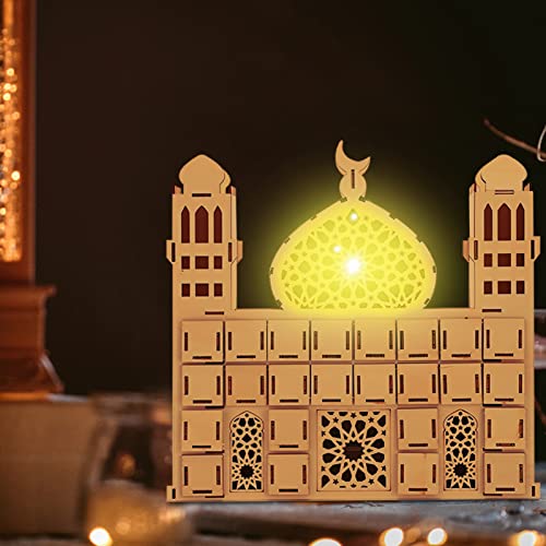 Ramadan Kalender Kinder LED Holz Adventskalender Ramadan Deko Handmade Eid Mubarak Kalender Ramadan Countdown Calendar Geschenk Ramadan Dekoration für Kinder Erwachsene (B) von FUFRE