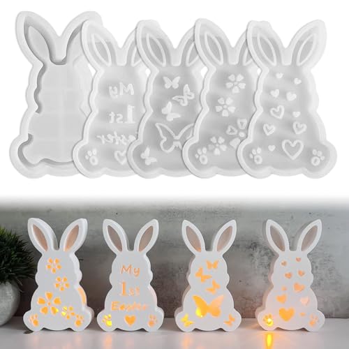 Silikonformen Gießformen Ostern, 5 Stück Silikonform Ostern Hase, Osterhasen Silikonform Silikon Gießform Frühling Gießformen Silikon Ostern, Osterhase Giessform Silikon für DIY Ostern Geschenk von FUFRE