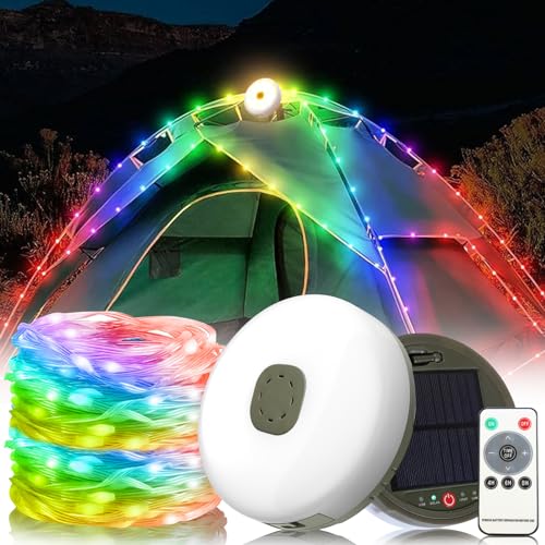 Solar Camping Lichterkette Aufrollbar Mit Fernbedienung,10M LED Campinglampe Mit Solar Und USB Angetrieben, 3600 MAh Wasserdichte Tragbare Verstaubare Lichterkette Für Den Außenbereich (Buntes Licht) von FUFRE