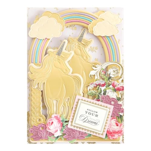 FUGUT Stanzschablone mit Einhorn-Regenbogen-Rahmen, Wolken, Blumen, Stanzschablone, Kartenherstellung, Scrapbooking, Stanzformen, Geburtstag, Erntedankfest, Weihnachten, Valentinstag von FUGUT