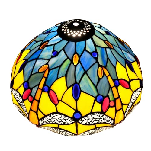 FUIBEJAE 12 Zoll Libellen Lampenschirm Ersatz, Tiffany Stil Buntglas Lampenschirm für Tischlampen Pendelleuchten Stehleuchten Stehlampe Kronleuchter von FUIBEJAE