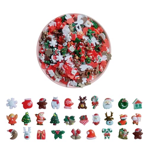 FUIPVGI 50 Stück Weihnachten sortiert Handwerk Weihnachten Harz Flache Rückseite Charms Weihnachtsbaum Schneemann Glocke Harz Dekoration für Handwerk Handwerk DIY Handwerk Herstellung Ornament von FUIPVGI