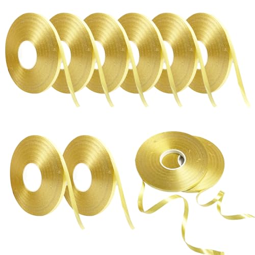 FUIPVGI 50 m x 8 Rollen Geschenkband Ringelband Balloon Ribbon 5mm Curling Band-Ballon Schnur Dekoration Geschenkband Fein Schleifenband Für Weihnachten Schleifen Geschenkverpackung (Gold) von FUIPVGI