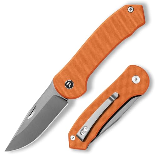 FUJUNI Taschenmesser, Klappmesser 7,25 cm Klinge G10 Griff, VG10 Stahl,EDC Messer, Deep Carry Taschenclip,Nützliches Outdoor-Camping-Klappmesser für Männer,Orange von FUJUNI