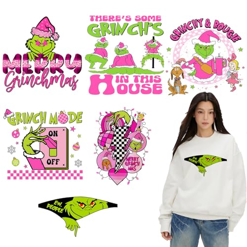 6 Stück niedliche rosa Weihnachts-Bügelbilder, Cartoon-Weihnachten, HTV-Aufkleber, Weihnachts-Wärmetransfer-Designs, Aufkleber für T-Shirts, Kleidung, Kissenbezüge, Hoodies, Kleidung, DIY-Dekorationen von FUKIDOG