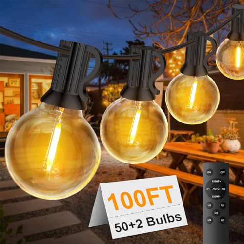 30M LED 50+2 G40 Outdoor Lichterkette Außen Strom, Lichterkette Außen Wetterfest, 5 Modi, IP44 Wasserdicht, Timer, Fernbedienung, Lichterkette Glühbirnen Innen für Garten, Terrasse, Hochzeiten von FUKOOLE