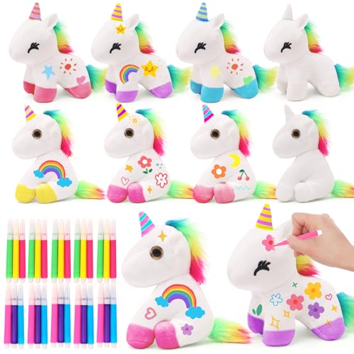 FUNCREVITY Einhorn Kuscheltier Klein mit Farbige Stifte 10 Stück Einhorn Mitgebsel Kindergeburtstag Schlüsselanhänger Einhorn Plüschtier Gastgeschenke Pinata Füllung Einhorn Geschenke für Mädchen von FUNCREVITY