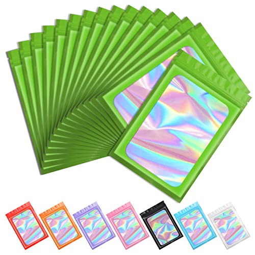 Funfery 100 Stück grüne, geruchsdichte Mylar-Verpackungsbeutel, transparent, wiederverschließbar, geruchsdicht, Schmuck, Wimpernverpackung für kleine Unternehmen (7.6x11.9 cm) von FUNFERY