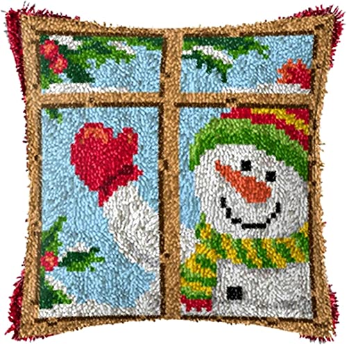 FUNNYBSG Knüpfhaken-Set für Kissenherstellung, vorgedruckt, weihnachtliches Schneemann-Muster, Kissenbezug, Kreuzstich, Handarbeit, Handarbeit, Weihnachten, Kunsthandwerk für Erwachsene und Kinder von FUNNYBSG