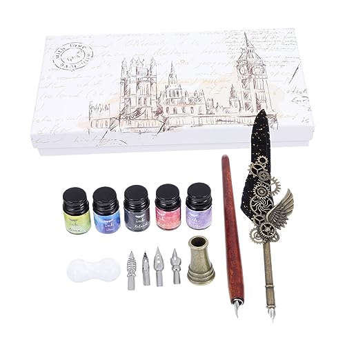 FUNOMOCYA 1 Schachtel Feder Tauchstift Vintage Stifthalter Handgefertigter Dip-stift Federkiel Eintauchen Antiker Dip-stift Dip-pen-kit Antike Federkiel Füllfederhalter Legierung Black von FUNOMOCYA