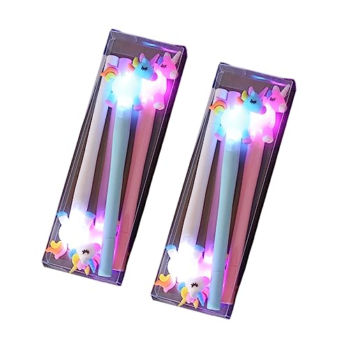 FUNOMOCYA 2 Stück Kinder LED Stifte Einhorn LED Stift Leuchtstifte Kinder Tier Stift Lustige Stifte Blinkende Stifte Einhorn Stifte Neuheit Schreibstift Einhorn Kugelschreiber Tinte Stift Cartoon von FUNOMOCYA