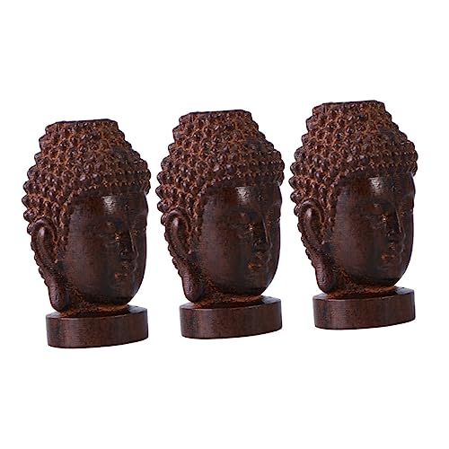 FUNOMOCYA 3St Buddha Kopf Holz Geschnitzte Ornamente Buddha-Kopf-Handwerk Buddha-Ornamente für zu Hause feng Sakyamuni Buddha Holzfigur Buddha Holzskulptur Buddha-Kopf-Statue Buddha-Statue von FUNOMOCYA