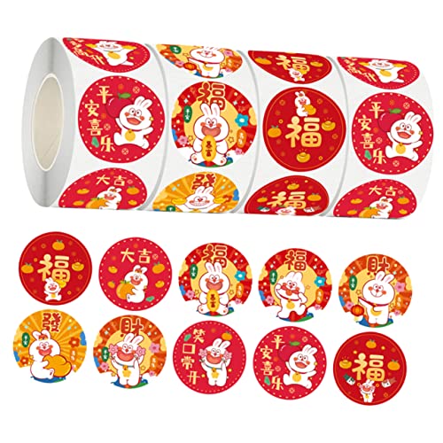 FUNOMOCYA 4 Rollen Kaninchen-Versiegeler Umschlagaufkleber für das neue Jahr Aufkleber mit chinesischen Etiketten 2023 hasen aufkleber scheckheft scrapbbok Aufkleber umhüllen kreis aufkleber von FUNOMOCYA
