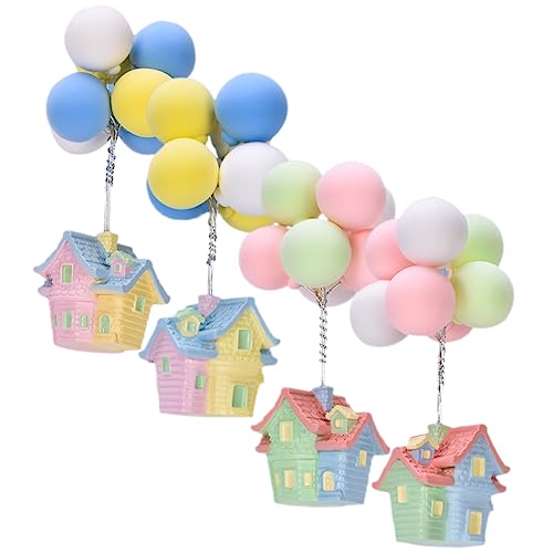 FUNOMOCYA 4 Stück Ballon Fliegendes Ornament Miniatur Ballon-Cupcake-Topper Winzige Dorfhäuser Westliches Stadt-Dorf- DIY Bastelballon Weihnachtsdorfhäuser Kappin Bonsai Harz von FUNOMOCYA