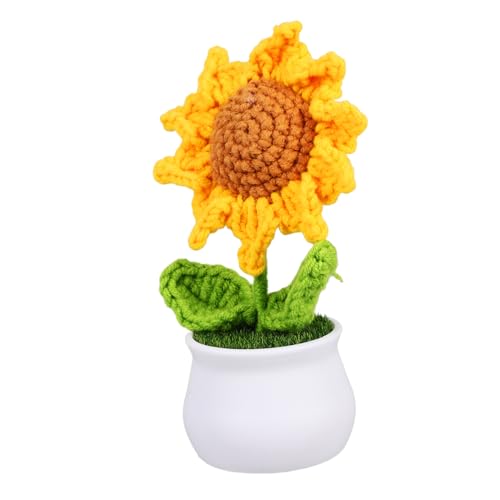 FUNOMOCYA Eingetopfte Sonnenblume Dekorative Häkelblume Kleine Gefälschte Häkelblumenfigur Künstliche Häkelblume Häkelblumenornament Eingetopfte Häkelblumenverzierung von FUNOMOCYA