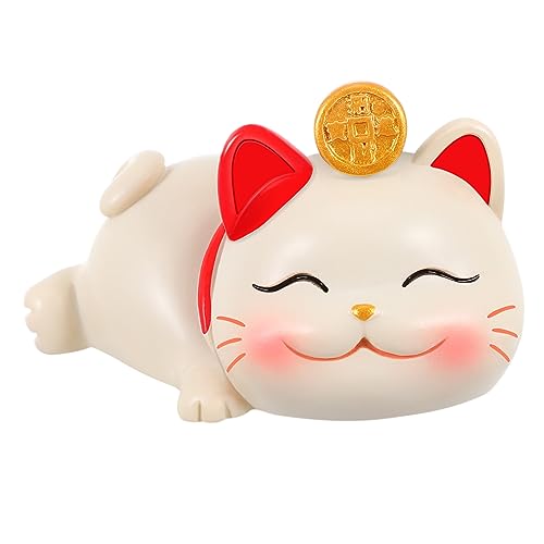 FUNOMOCYA Glückliche Katzenverzierung Maneki-Figur Kätzchen Glückskatzenfigur Mini-katzenfiguren Kuchendekoration Auto Armaturenbrett Tier Mini Maneki Neko Desktop-dekor Weiß Kunstharz von FUNOMOCYA