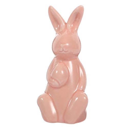 FUNOMOCYA Kaninchen-Verzierung hasenfiguren tooniesfiguren Hasenstatuette ostertischdeko osterfarben Eier Tischdekoration Kaninchen- Kaninchenstatue Kaninchen-Ornamente Keramik Rosa von FUNOMOCYA