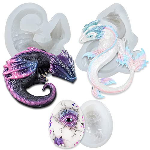 FUNSHOWCASE Drachen Epoxidharz Silikonformen Gießformen Meeresdrache Feuerdrache Drachenei 3er Set von FUNSHOWCASE