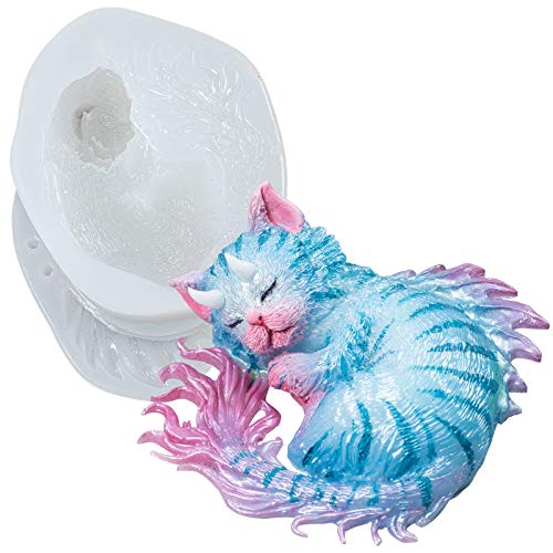 FUNSHOWCASE 3D Katze Gießform Tiere Silikonform mit Drachenhörnern für Epoxidharz Polymer Ton Seife Kerzen 7,6 cm von FUNSHOWCASE