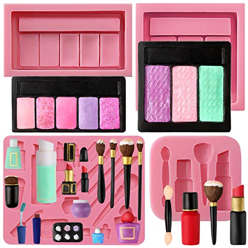 FUNSHOWCASE Silikonform Mini Make-up Fondant Formen für Tortendeko Lidschatten Pinsel Lippenstift Deko Set von FUNSHOWCASE