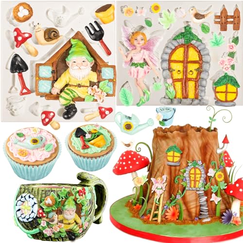 Feengarten Fondant Silikonformen Elf Zwerg Hause Tür Fenster Schnecke Pilz für Zuckerhandwerk Kuchen Dekorieren Tassenkuchen Aufsatz Schokolade Epoxidharz Polymer Ton 27 Mulden 0,8-8,4 cm von FUNSHOWCASE