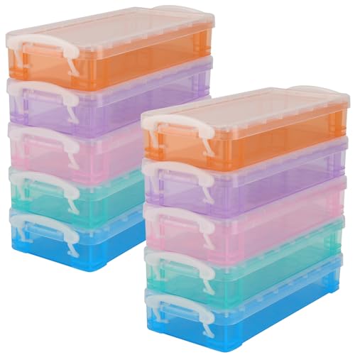 FUNSUEI 10 Pcs Stapelbare Stiftebox, 22 x 10 x 4.6cm Durchscheinende Bleistiftboxen Stapelbare Stiftbox Für Organize Pinsel Zeichnungs Werkzeuge, 2 Von Jeder Der 5 Farben von FUNSUEI