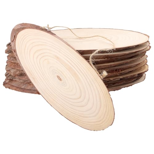 FUNSUEI 10 Stück Oval Holzscheiben 30cm Durchmesser, Ovale Baumscheiben Deko, Unvollendete Holzscheiben zum Basteln Naturholzscheiben für DIY Handwerk von FUNSUEI