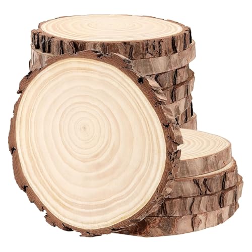 FUNSUEI 12 Stück 17,5 - 17,8 cm unlackierte Naturholzscheiben, Naturholzuntersetzer mit Rinde, Holzkreise für Bastelarbeiten, Weihnachtsschmuck, rustikale Hochzeits-Weihnachtsschmuck von FUNSUEI