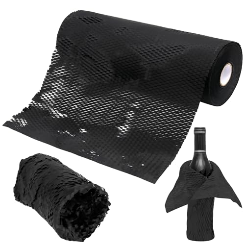 FUNSUEI 38 cm x 50 m Wabenpapier Schwarz, Wabenpapier Verpackung Rolle, Wabenpapier Verpackungspapier Verpackungsmaterial für Verpackung, Transport, Deko von FUNSUEI