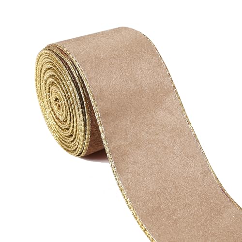 Champagner-Samtband, 6,3 cm x 9,1 m, metallisches Champagner-Gold, Drahtband, Weihnachtsband für Bastelarbeiten, Geschenkverpackungen, Weihnachtsbaumschleifen, Kranzdekorationen von FUNTE