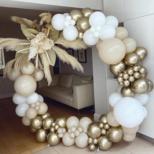 Goldener und weißer Ballonbogen, 124 Stück, Sandweiß und Gold, Luftballons, Girlande, Beige, Ballonbogen-Set für Geburtstag, neutrale Boho-Babyparty, Verlobung, Hochzeit, Jahrestag, Verlobung, von FUNTE