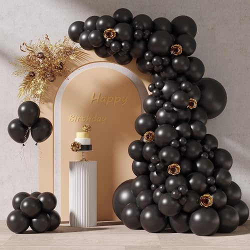 Schwarze Luftballons, schwarzes Ballonbogen-Set, 102 Stück, mattschwarze Luftballons, 12,7 cm, 25,7 cm, 30,5 cm, 30,5 cm, 45,7 cm, verschiedene Größen für Ballon-Girlande, schwarze Latex-Ballon-Set von FUNTE