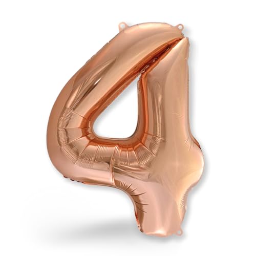 FUNXGO® Folienballon Zahl 4 rose gold - Riesenzahl Ballon ca.100 cm - Verstärktes Material- fliegt mit Helium - 4 Geburtstag Luftballon - Deko zum Geburtstage, Party, Hochzeiten - Ballon 4 rose gold von FUNXGO