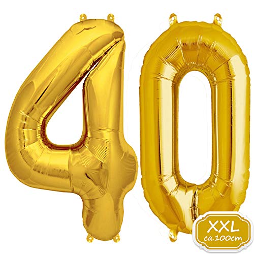 FUNXGO® Folienballon Zahl 40 Gold - Riesenzahl Ballon ca.100 cm - fliegt mit Helium - 40 Geburtstag Luftballon - Deko zum Geburtstage, Party, Hochzeiten - Ballon 40 Gold von FUNXGO