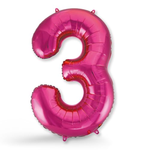 FUNXGO® Folienballon Zahl 3 pink - Riesen-Ballonzahl - Verstärktes Material- fliegt mit Helium - 3 Geburtstag Luftballon - Deko zum Geburtstage, Party, Hochzeiten - Ballon 3 pink von FUNXGO