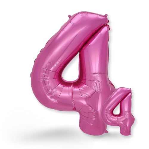 FUNXGO folienballon 4 rosa - 100cm - 4 geburtstag luftballon - luftballon zahl 4 - Zahlen rosa Ballon 4 Deko zum Geburtstag, Hochzeit, Jubiläum oder Fest, Party Dekoration - ballon rosa 4 von FUNXGO