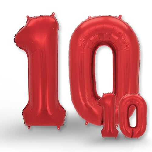 FUNXGO® folienballon 10 rot - 2 Stück - 42" & 17"- luftballon zahl 10 - Zahlen rot Ballon 10 Deko zum Geburtstag, Hochzeit, Jubiläum oder Fest, Party Dekoration -100cm & 38cm- ballon rot 10 von FUNXGO