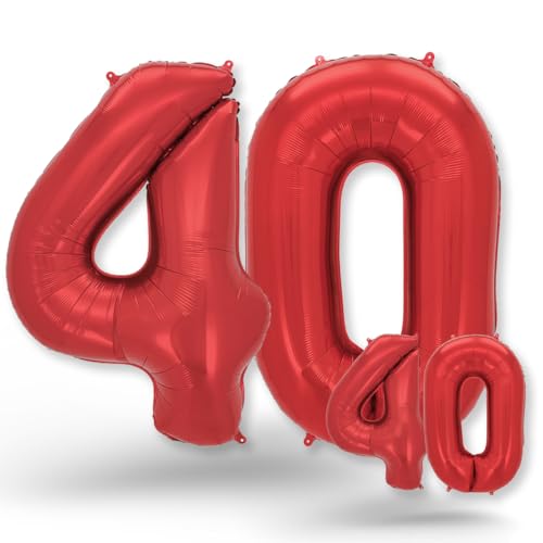 FUNXGO® folienballon 40 rot - 2 Stück - 42" & 17"- luftballon zahl 40 - Zahlen rot Ballon 40 Deko zum Geburtstag, Hochzeit, Jubiläum oder Fest, Party Dekoration -100cm & 38cm- ballon rot 40 von FUNXGO