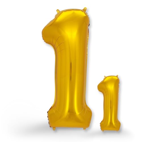 FUNXGO® folienballon 1 gold - 2 Stück -100cm & 38cm- Luftballon Zahl 1-1.geburtstag - Ballon 1 Deko zum Geburtstag, Hochzeit, Jubiläum oder Fest, Party - Ballon 1 gold von FUNXGO