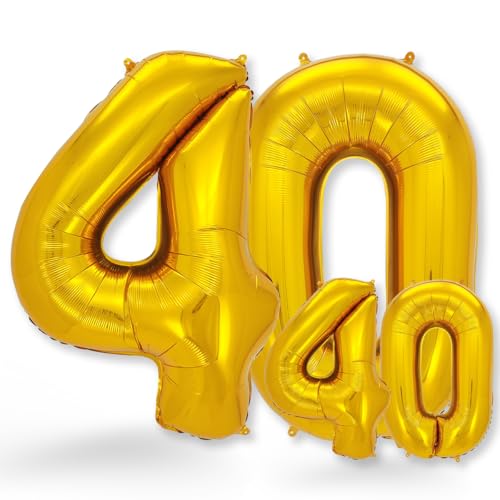 FUNXGO® folienballon 40 gold - 2 Stück -100cm & 38cm- Luftballon Zahl 40-40.geburtstag - Ballon 40 Deko zum Geburtstag, Hochzeit, Jubiläum oder Fest, Party - Ballon 40 gold von FUNXGO