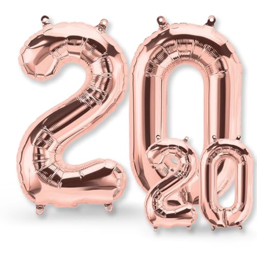 FUNXGO® folienballon 20 Rosegold - 2 Stück - 42" & 17"- Luftballon Zahl 20 - Zahlen Ballon 20 Deko - zum 20. Geburtstag, Hochzeit, Jubiläum, Fest, Party Dekoration -100cm & 38cm- Ballon 20 Rosegold von FUNXGO