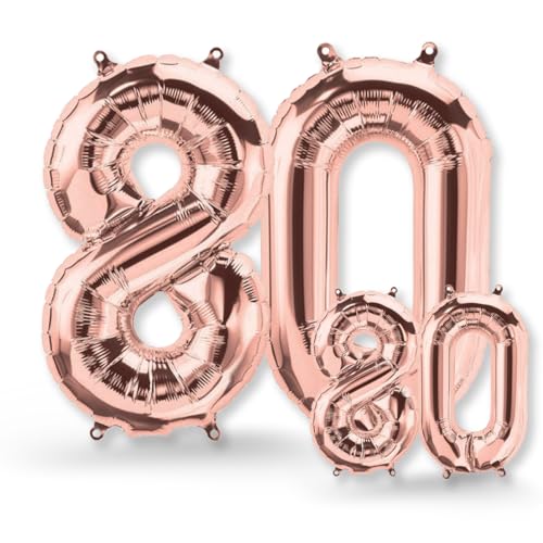 FUNXGO® folienballon 80 rosegold - 2 Stück - 42" & 17"- luftballon Zahl 80 - Zahlen Ballon 80 Deko - zum 80. Geburtstag, Hochzeit, Jubiläum, Fest, Party Dekoration -100cm & 38cm- Ballon 80 rosegold von FUNXGO