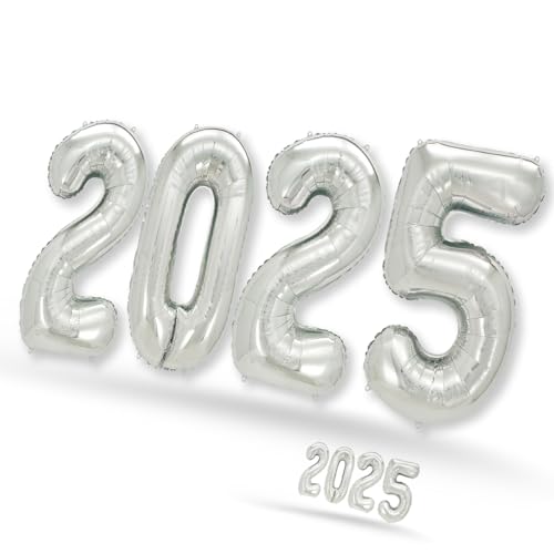 FUNXGO 2025 Silber Folienballon Set – Großer Partyballon, Helium & Luft geeignet, Ideal für Neujahr, Jubiläen, Hochzeiten, Partydekoration von FUNXGO